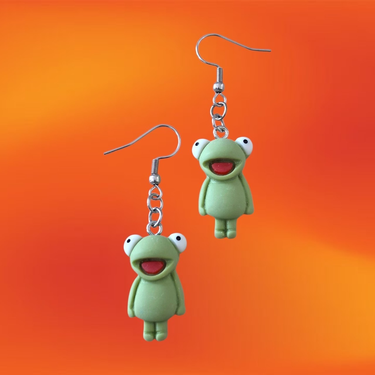 NEW Handmade Kermit The Frog Stainless Steel Earrings Cute Cartoon 1 Pair AU