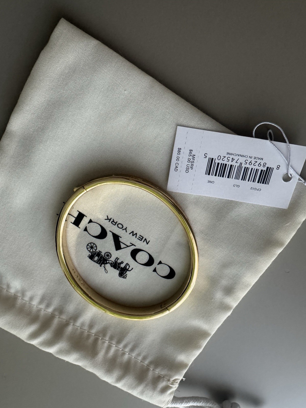 Coach Gold Tone Hinged Bangle Bracelet, Signed Logo