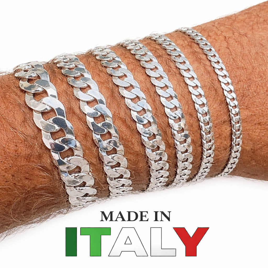 Real Solid 925 Sterling Silver Flat Curb Cuban Link Bracelet 3-10mm ITALY MADE