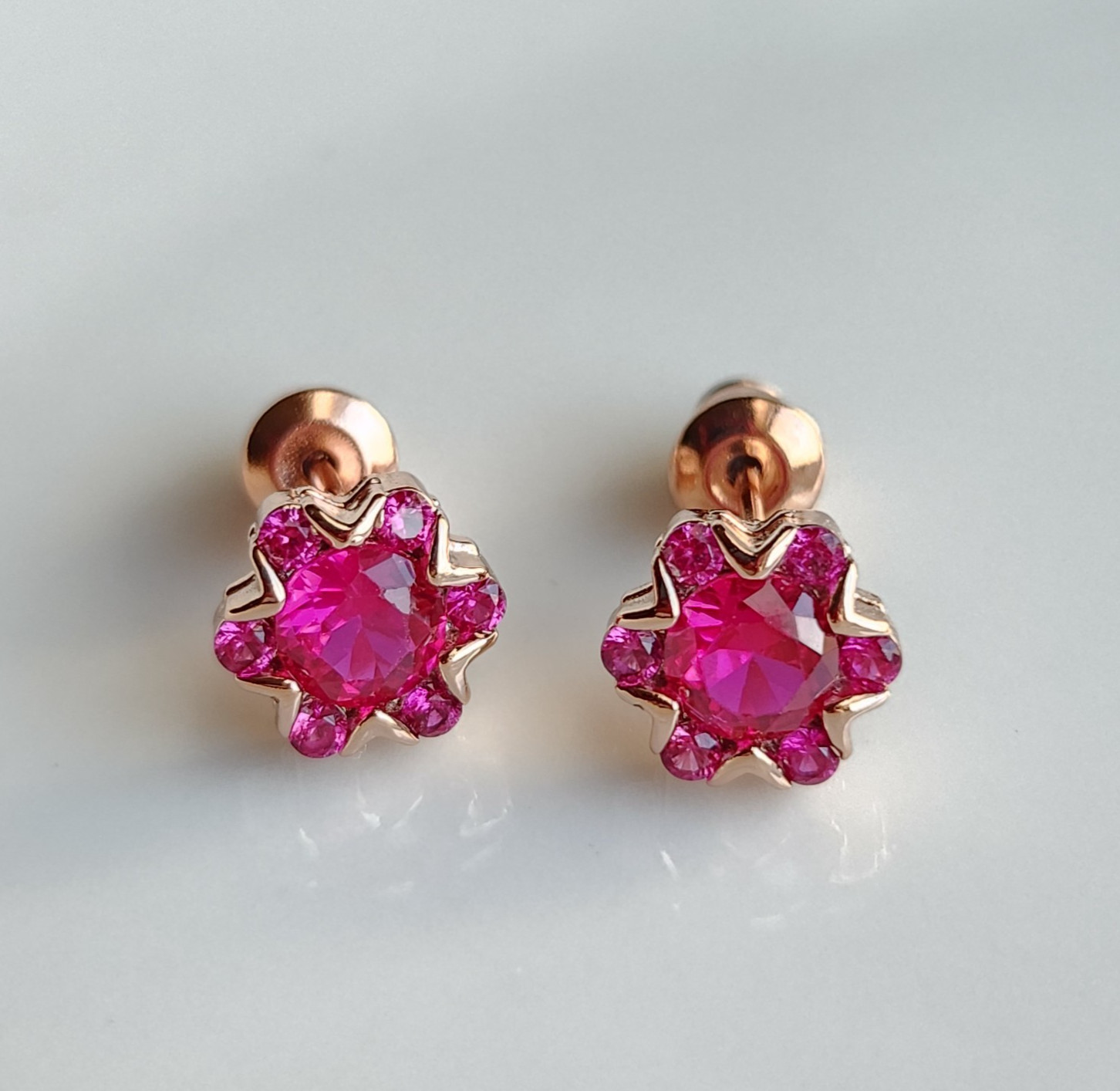 925 Sterling Silver 4.5mm Ruby 8MM Earrings Gemstone Rose Gold Plated