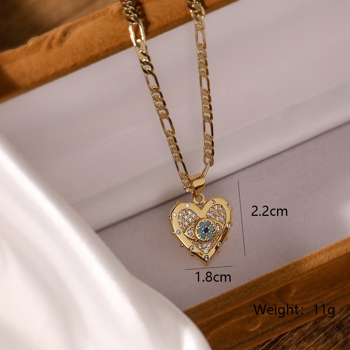 18K Gold Plated Evil Eye Heart Pendant Necklace Huggie Earrings Jewelry Set
