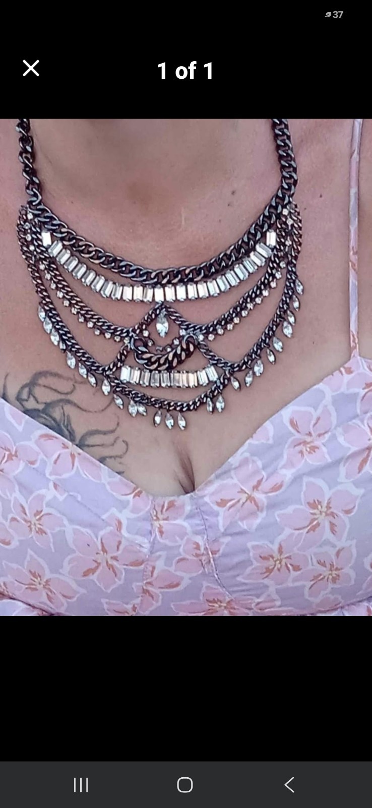 Silver Tone Layered Rhinestone Crystal Bib Statement Necklace Baguette Curb