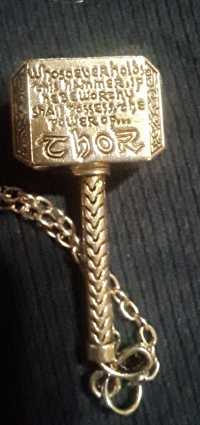 Silvertone Superhero Comic Thor Hammer Pendant Medium Length 19in