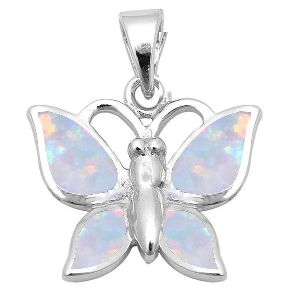 White Opal Butterfly .925 Sterling Silver Pendant