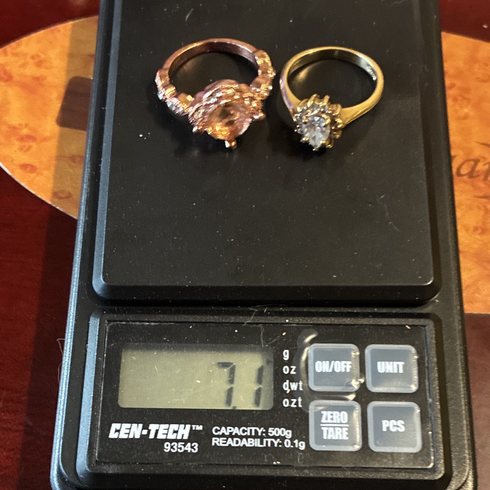 Lot of 2 Gold Tone sterling marked 925 Rings w/ stones, Size 7.5