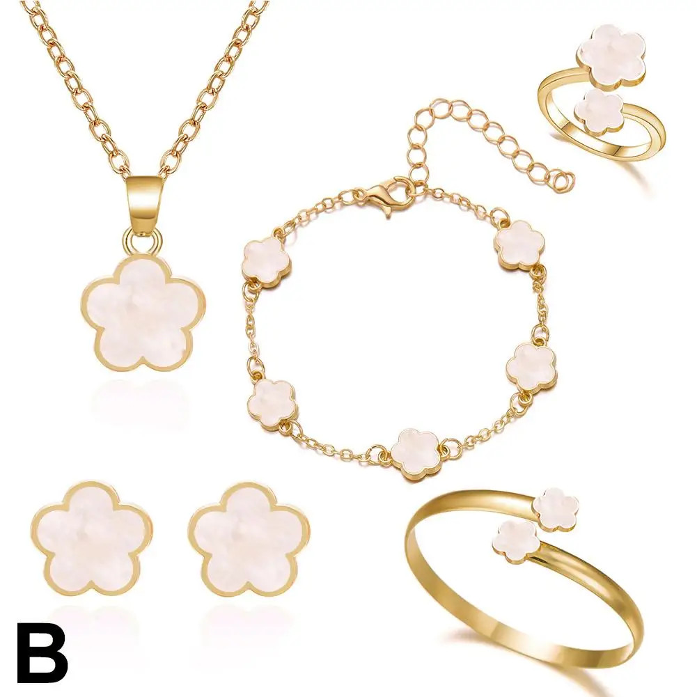 5 Pcs Set Jewelry Stainless Steel Five Leaf Clover 316L Bracelets for Women Eleg
