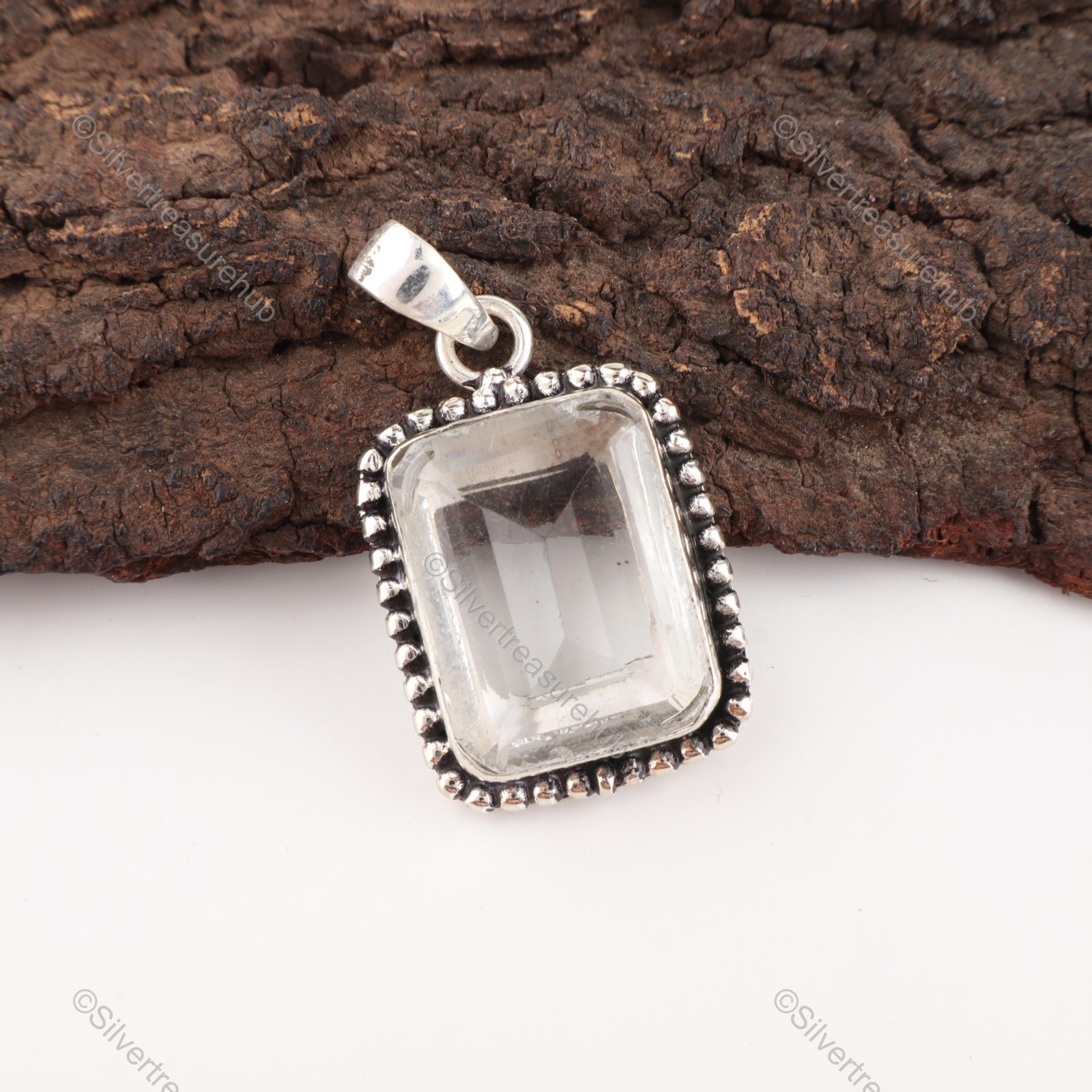 Rectangle White Topaz Gemstone 925 Sterling Silver Channel Set New Wife Pendant