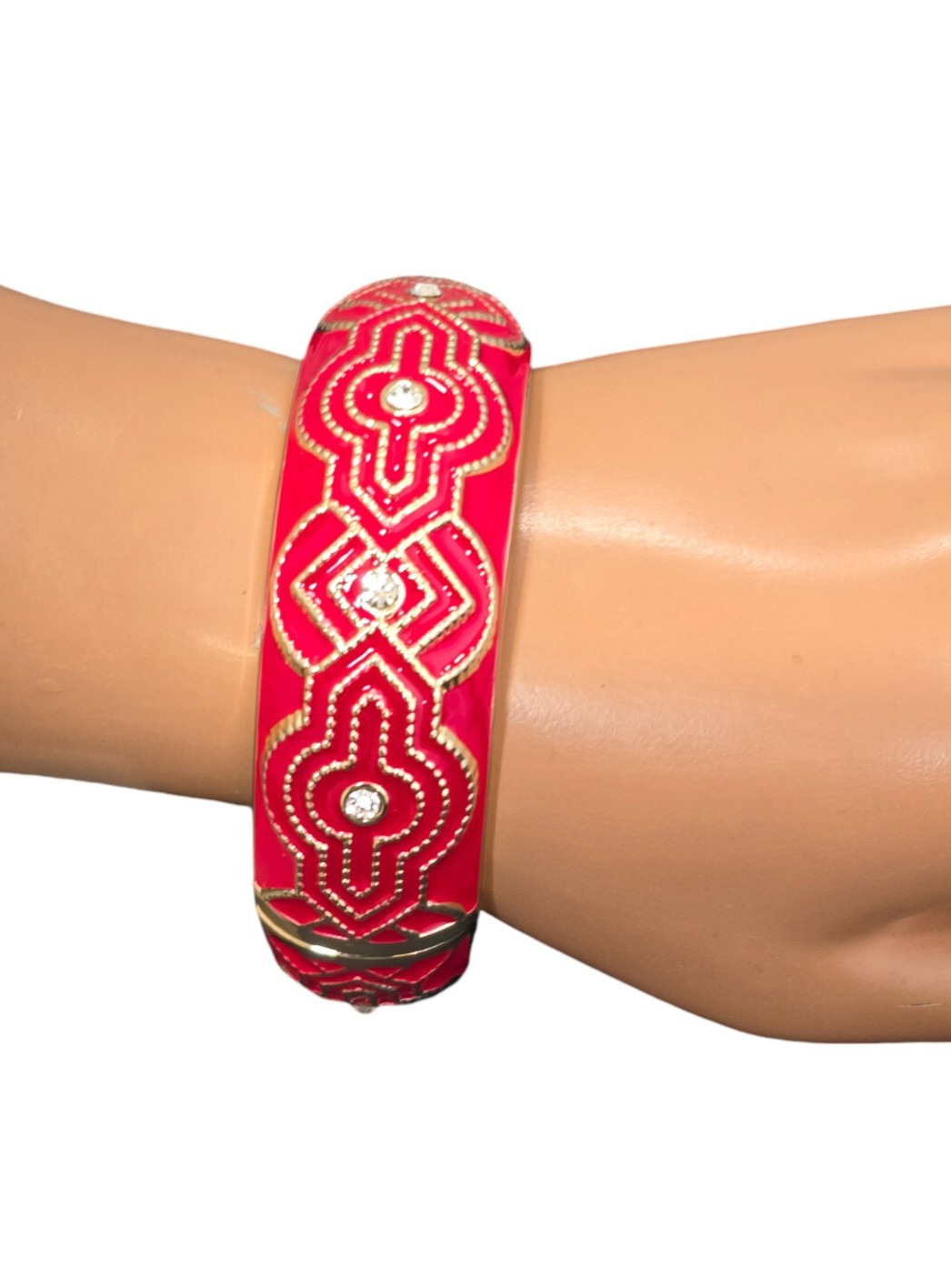 Tommy Bahama Red Medalon Statement Enamel Crystal Bangle Bracelet NWT