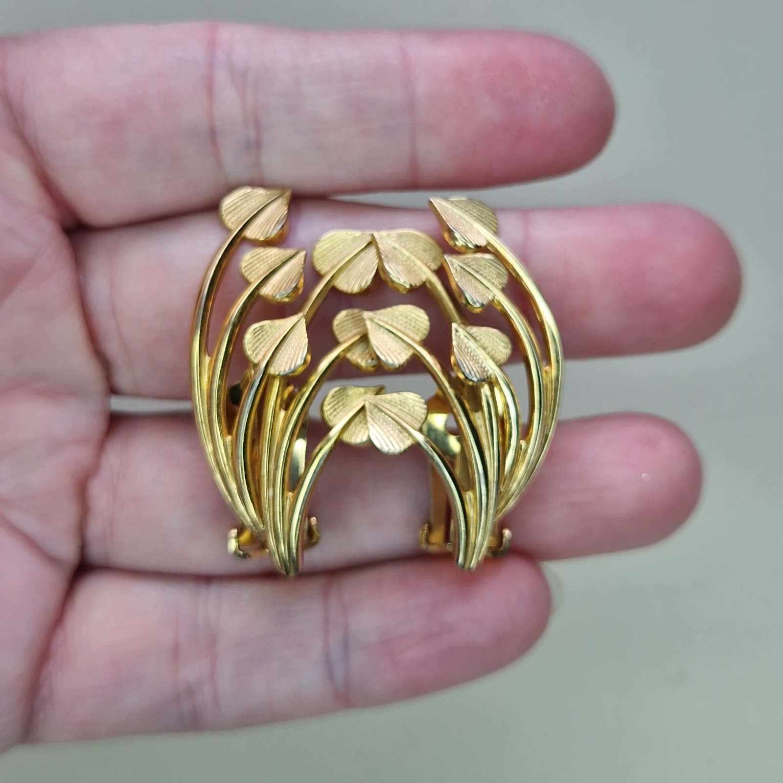Grosse Earrings Clip On Hearts Gold Plated Designer Vintage Statement 3.5cm