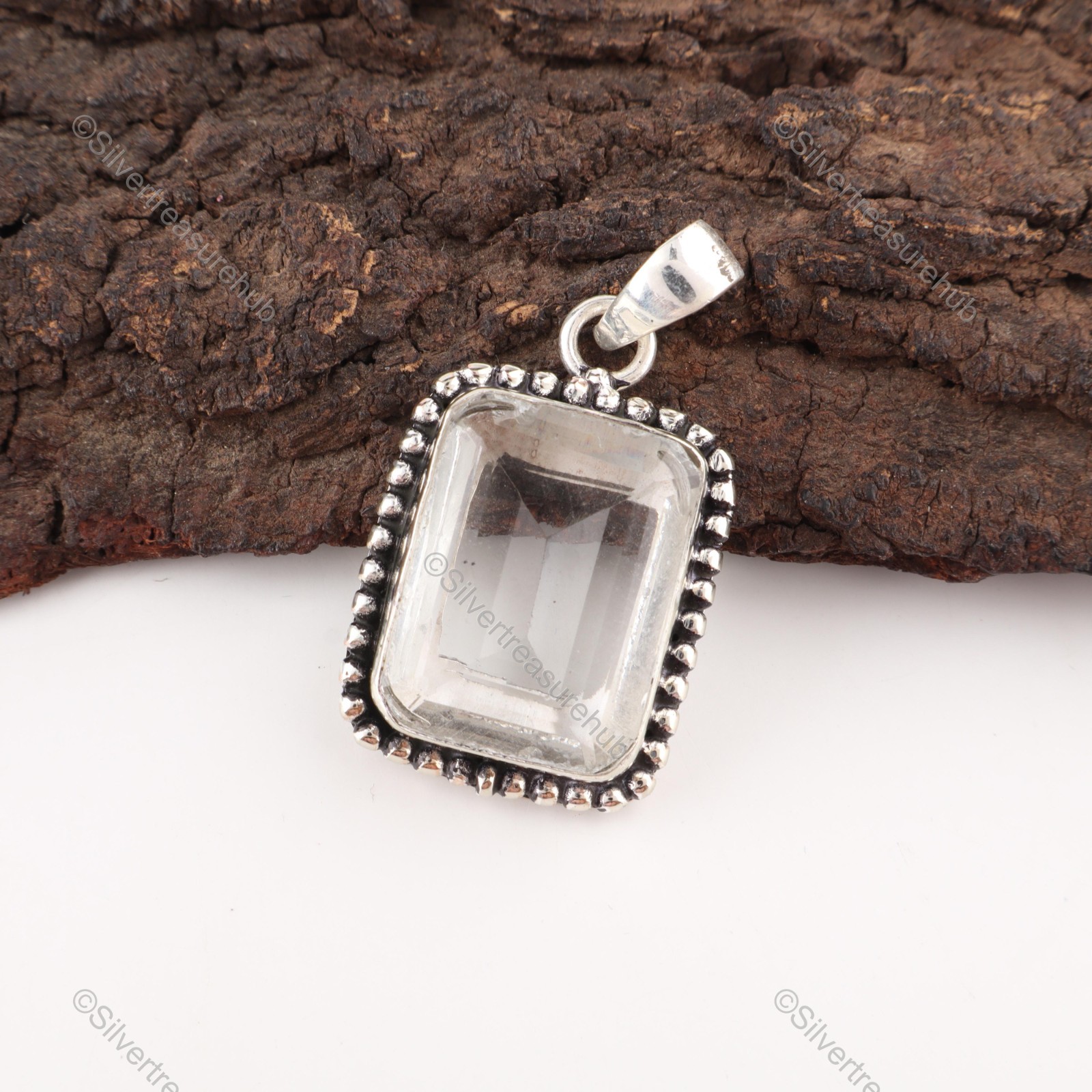 Rectangle White Topaz Gemstone 925 Sterling Silver Channel Set New Wife Pendant