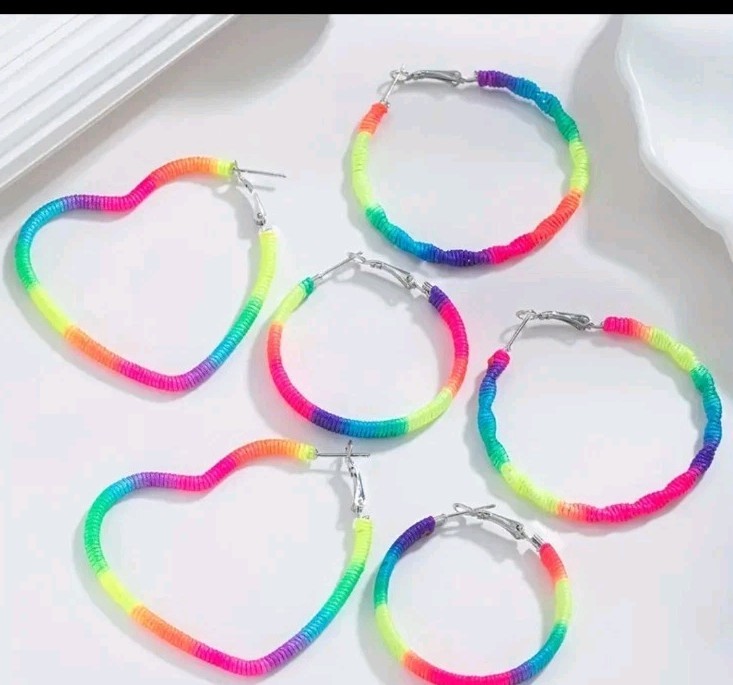 3 Pc. Neon Colored Earrings, Hoops &star Shaped Youth,teens,adults, New!!!