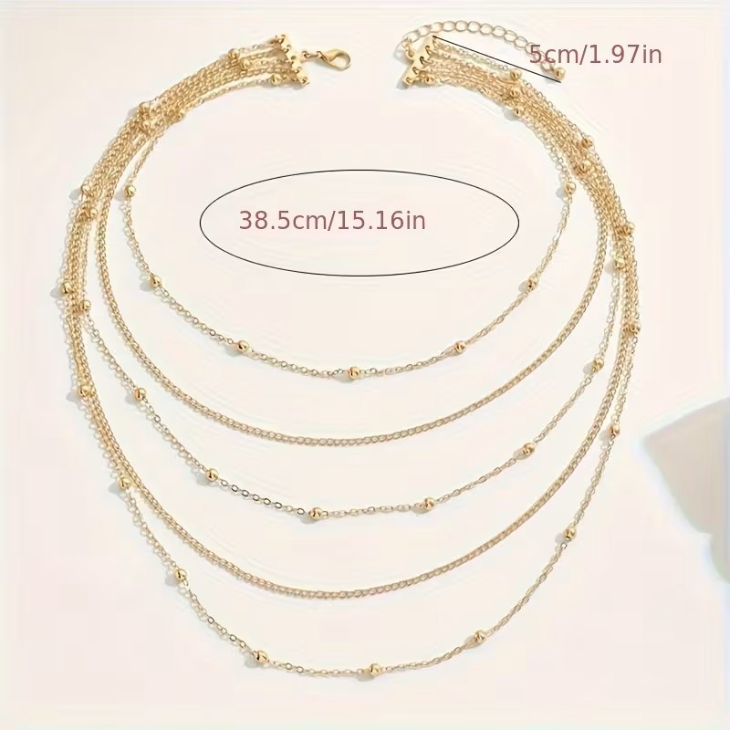 Gold Layered Multi Strand Beaded Chain Necklace Adjustable Choker Boho Statement