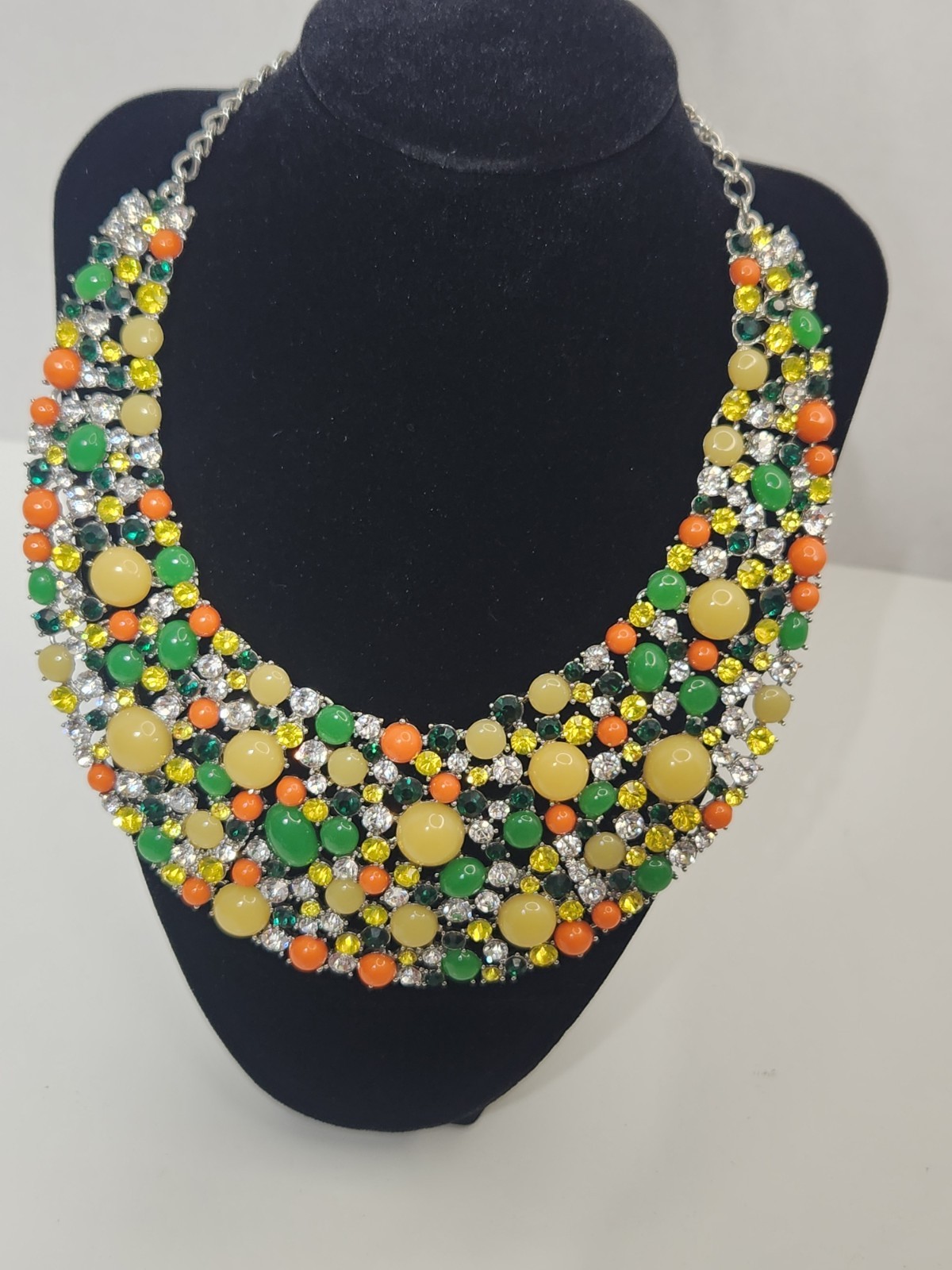 Multicolor Fruitbowl Rhinestone Bib Statement Necklace Round Crystal CableChain