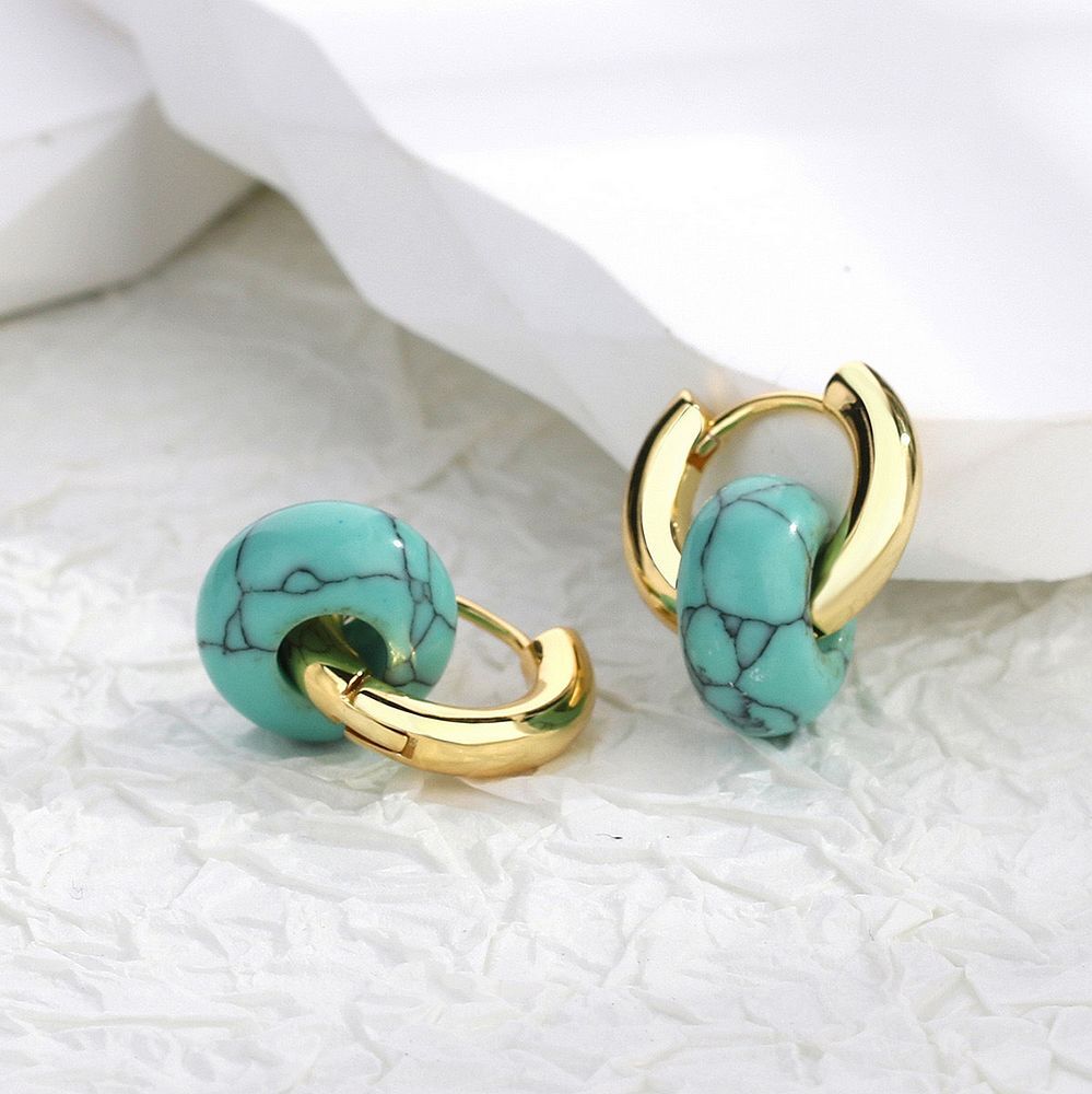 Fashion simple Gemstone crystal donut circle Chakra dangle earrings