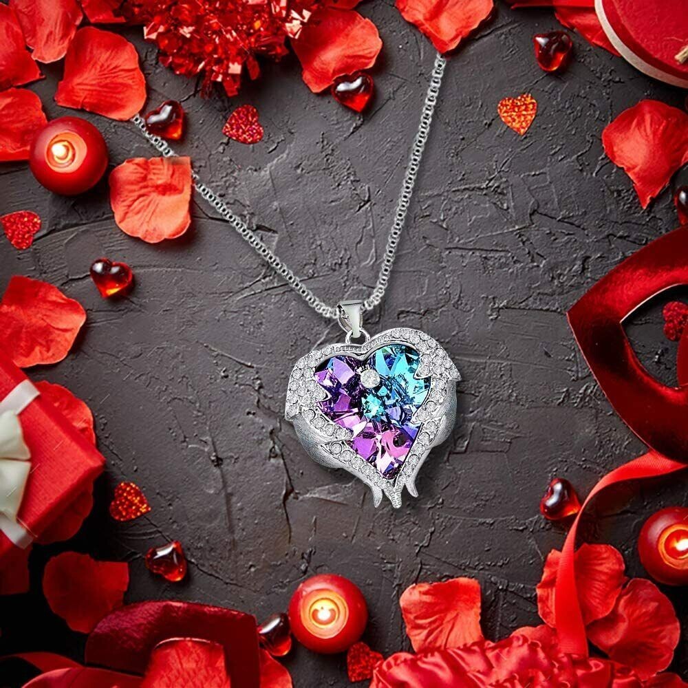 Rainbow Mystical Fire Topaz 925 Sterling Silver Angel Wings Necklace (Purple)
