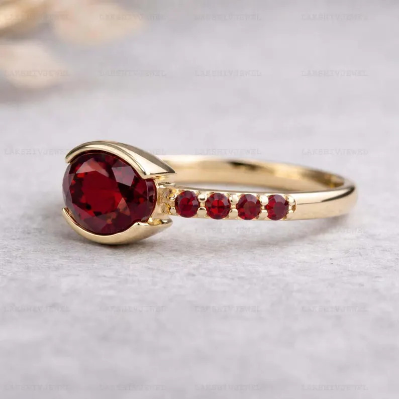 Garnet Ring, Gold Alloy, Anniversary Birthday Gift For Her, Women Ring