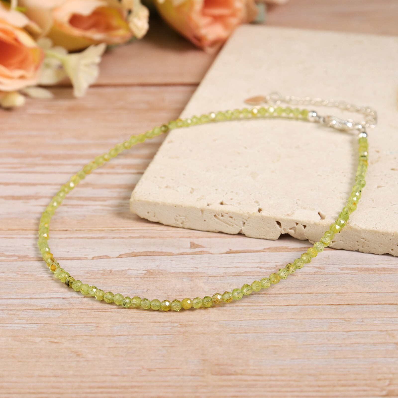 8.5″ Genuine Peridot Dainty Anklet Minimalist Crystal Gemstone Healing Jewelry