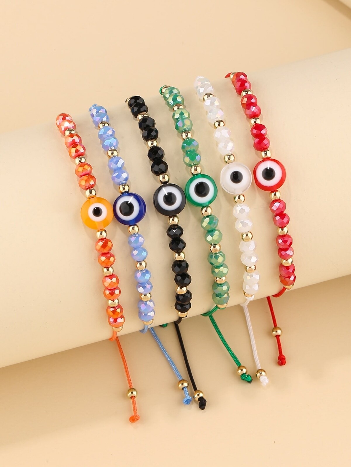 Bead Evil Eye Bracelet Women Charm Lucky Charm Orange White Red Blue Black Green
