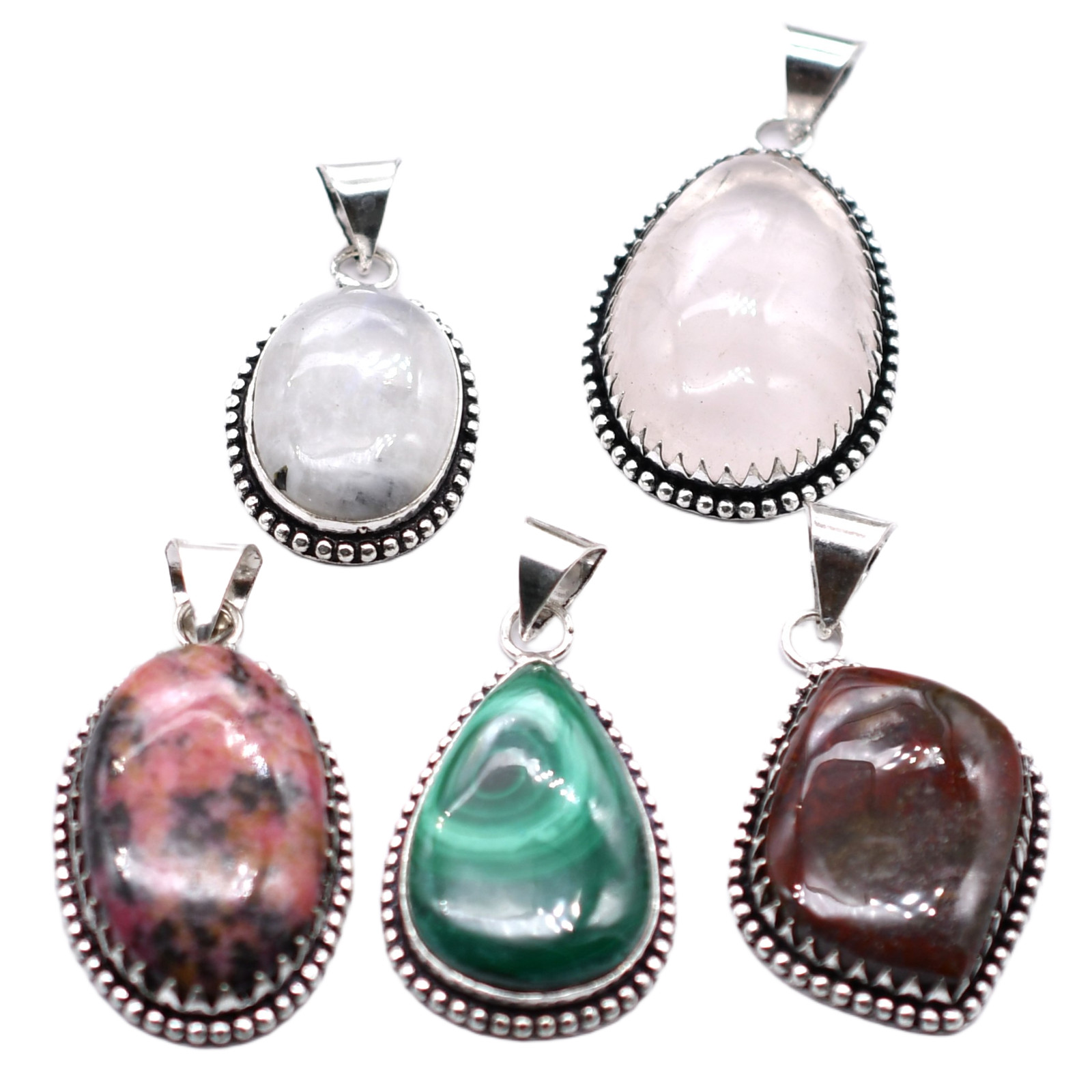 5 PCS Mix Gemstones Ethnic Handmade 925 Sterling Silver Plated Lot PP 475