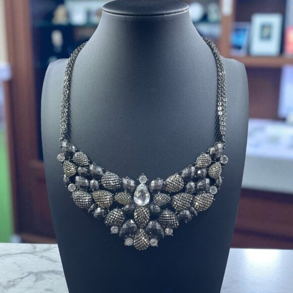 Amrita Singh Gunmetal Crystal Statement Necklace Gala Glam Holiday Jewelry