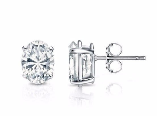 Solid Silver 1 Ct Oval Simulated Diamond Stud 14K Gold Plated Women Men Earrings