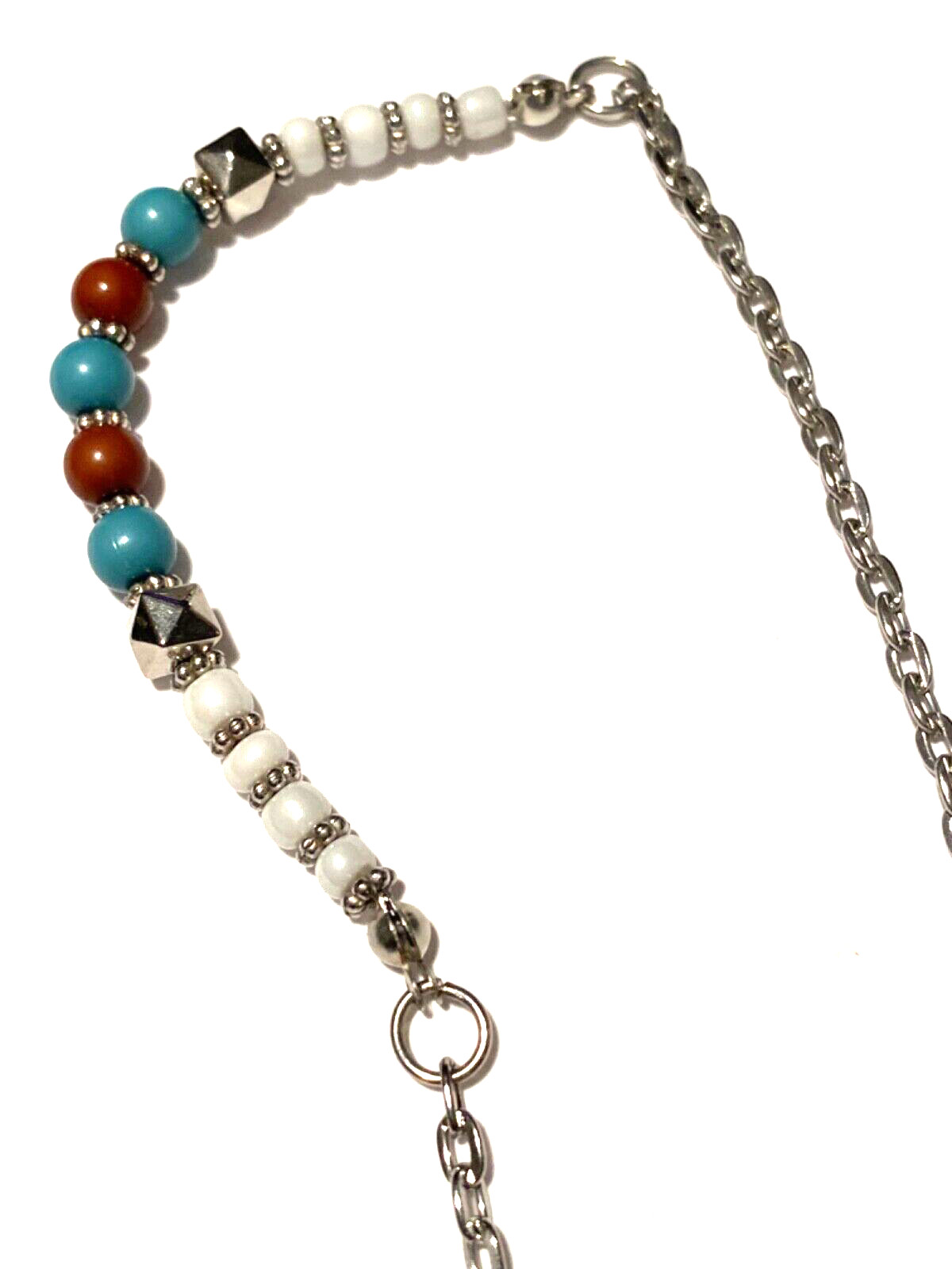 Necklace Silver Tone Beaded Areas Linked to Anchor Mariner Chain