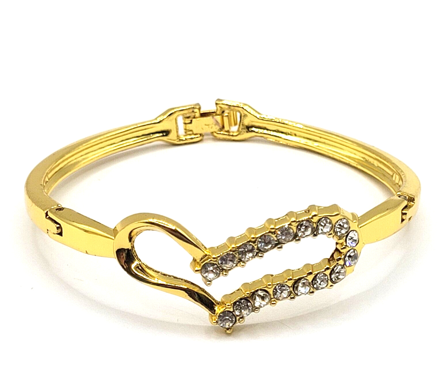 Austrian Crystal Rhinestones Modern Art Deco Heart Bracelet Gold Tone 8 Inch