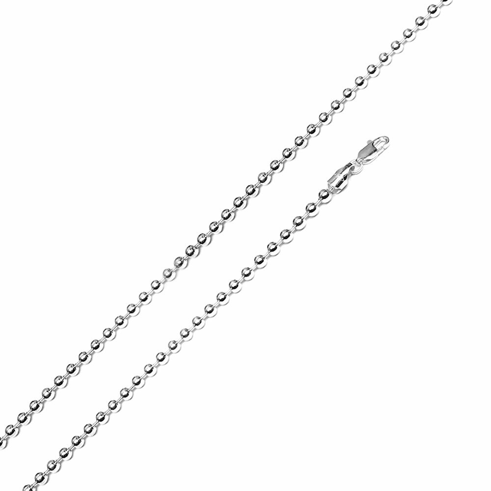 Sterling Silver Rhodium Finish 2.3 mm Polished Bead Ball Chain Necklace