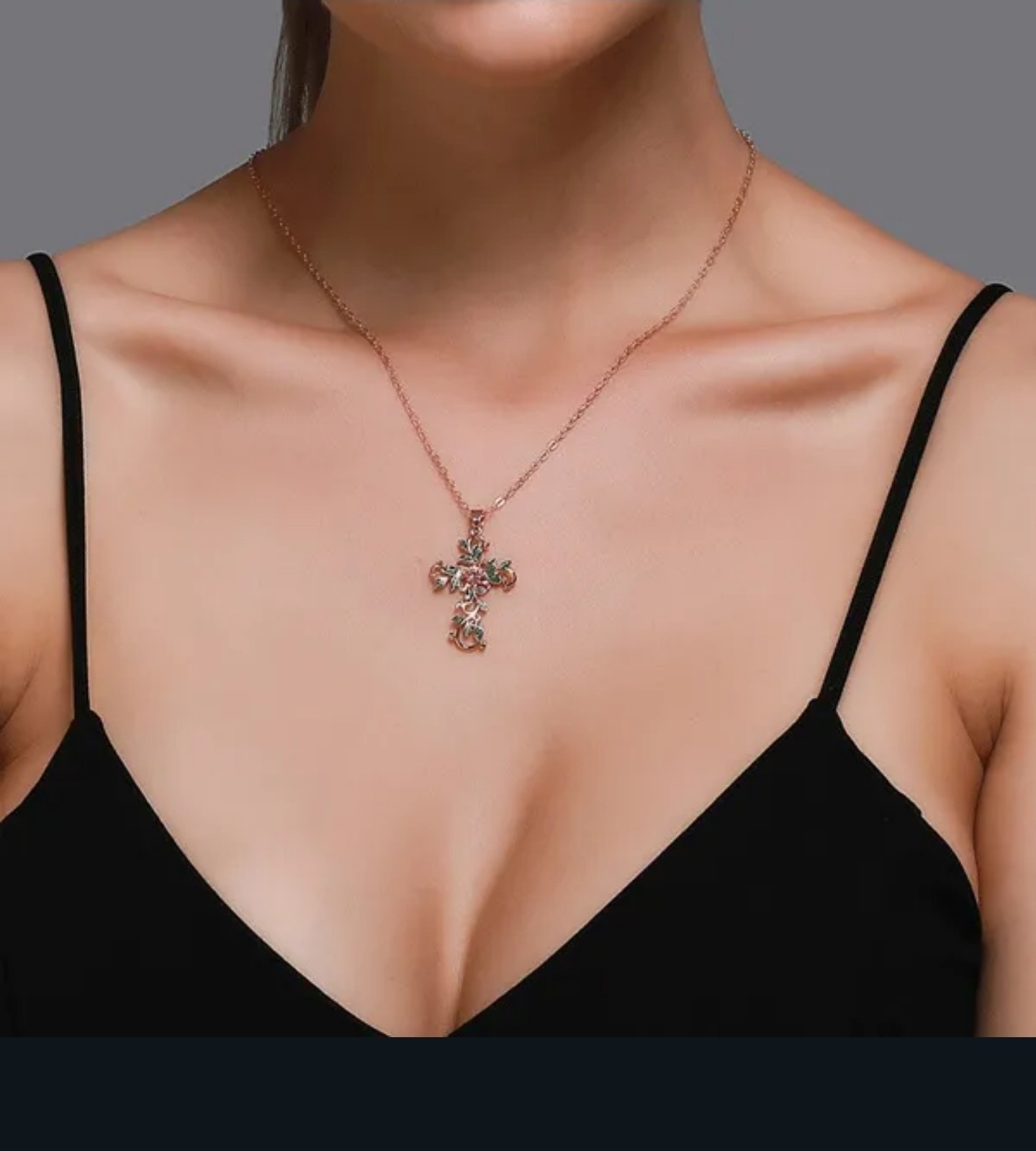 God We Trust Cross Rose Gold-tone Dainty Necklace Crucifix Diamond Cut Crystals