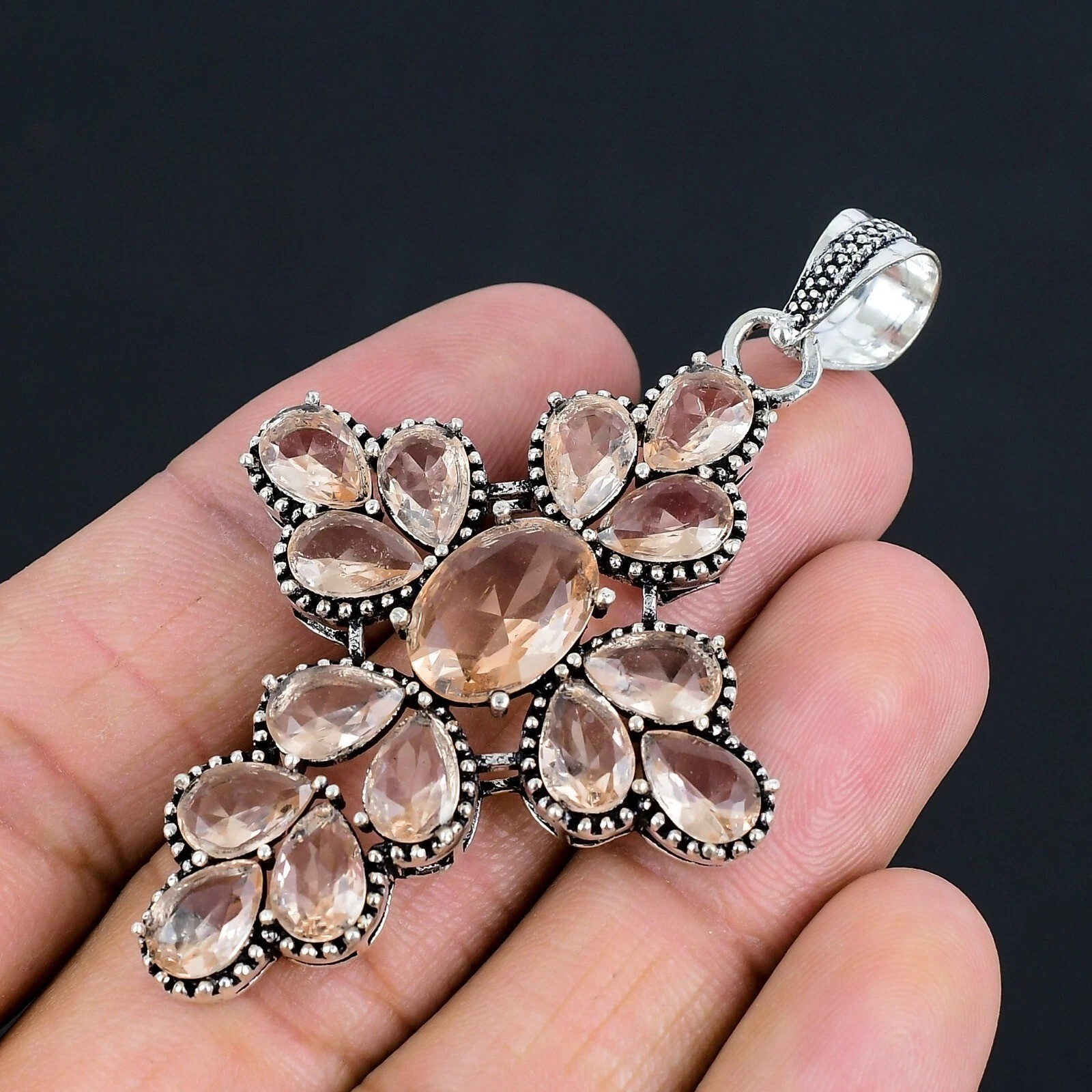 Morganite Gemstone Handmade 925 Sterling Silver Jewelry Pendant 2.30″