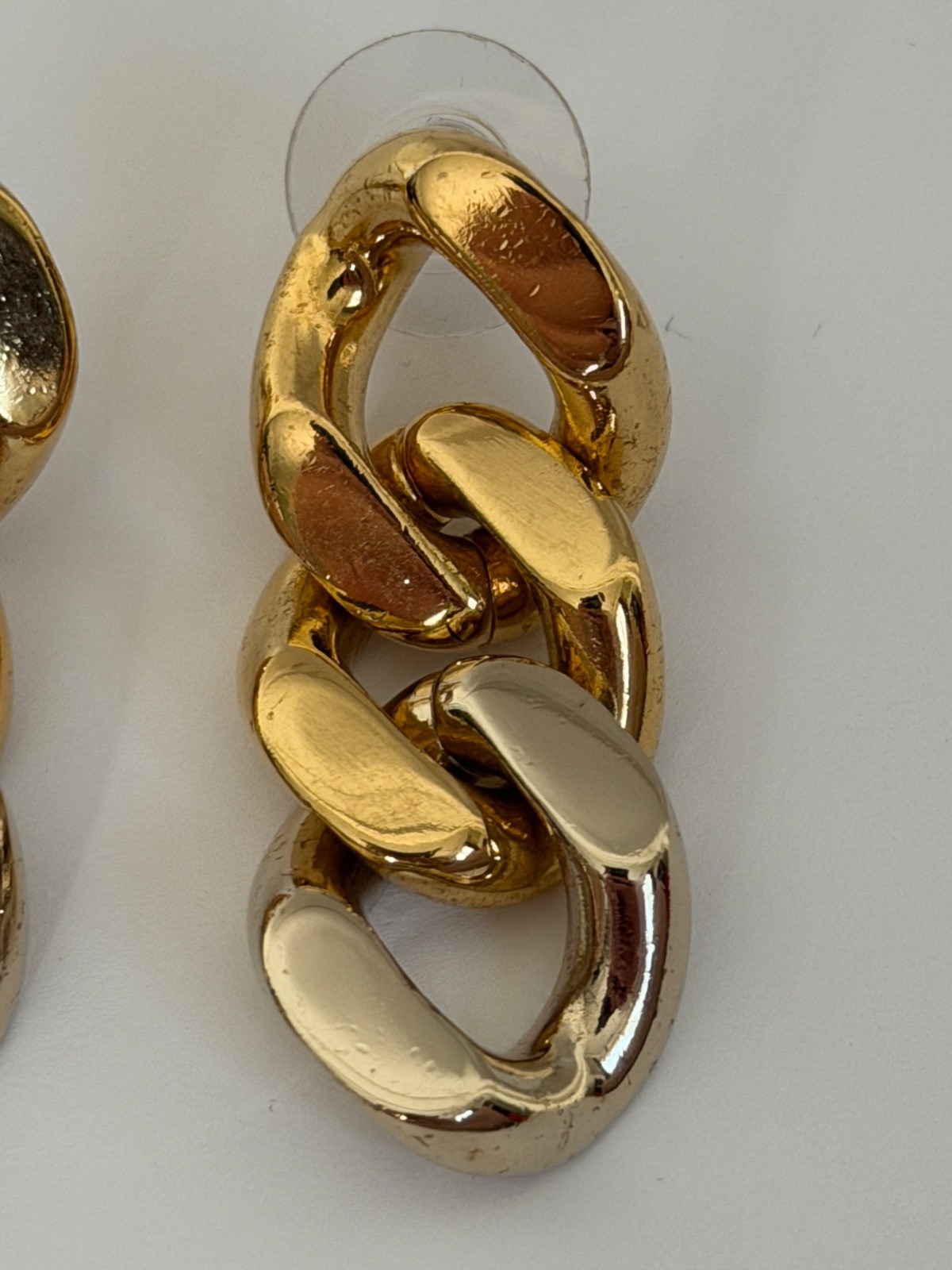 NIB Saint Laurent YSL Triple Curb Chain Link Antique Gold Drop Earrings $795