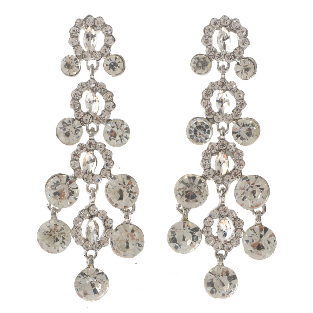 Silver Tone Alloy Metal Crystal Rhinestone Chandelier Post Earrings ER1490-SCL