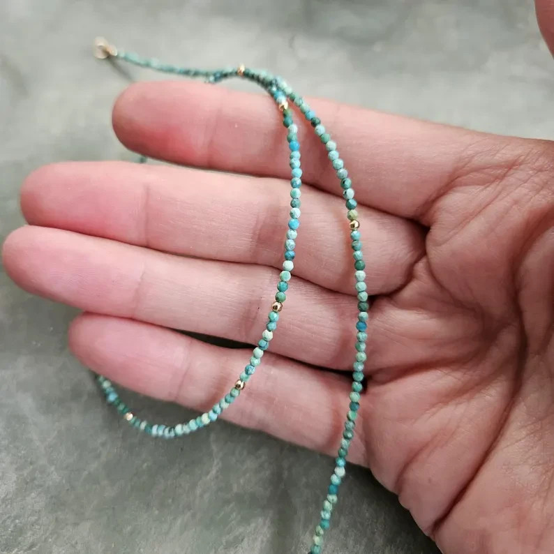 Genuine Turquoise Choker Necklace Healing Waterproof Layering Women Neck Jewelry