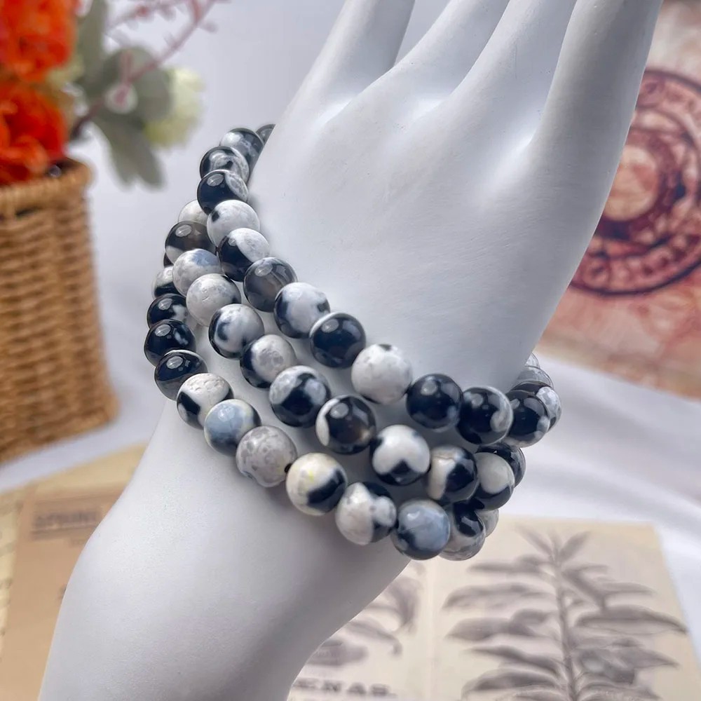 Natural Orca Agate Unisex Bracelet 8mm Beads Healing Anxiety Relief Protection