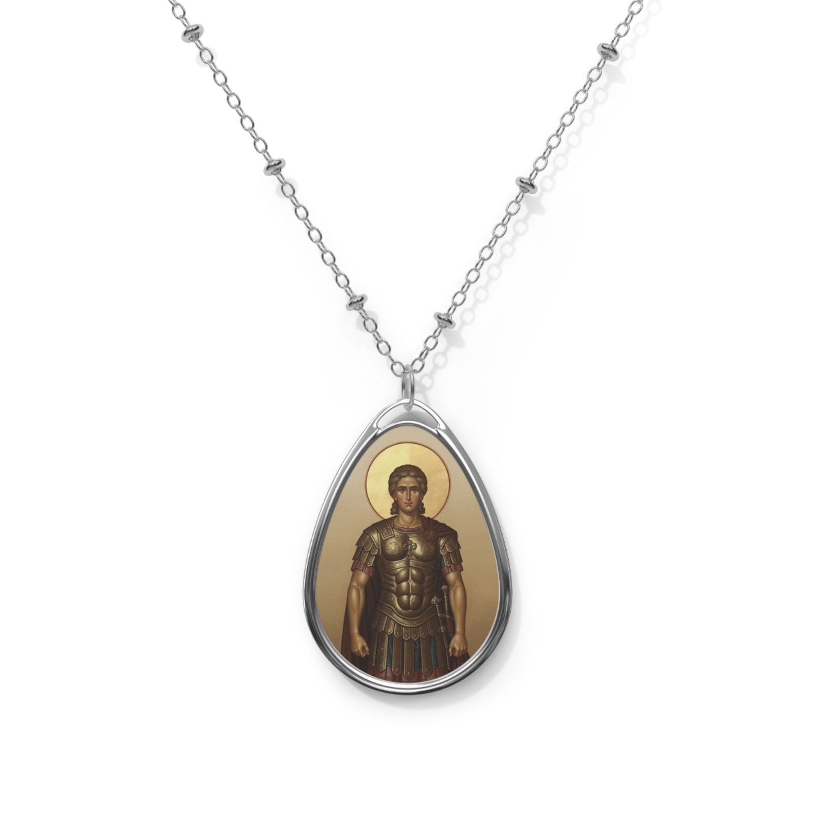 Saint Expeditus, Oval Pendant Necklace, Christian Gift