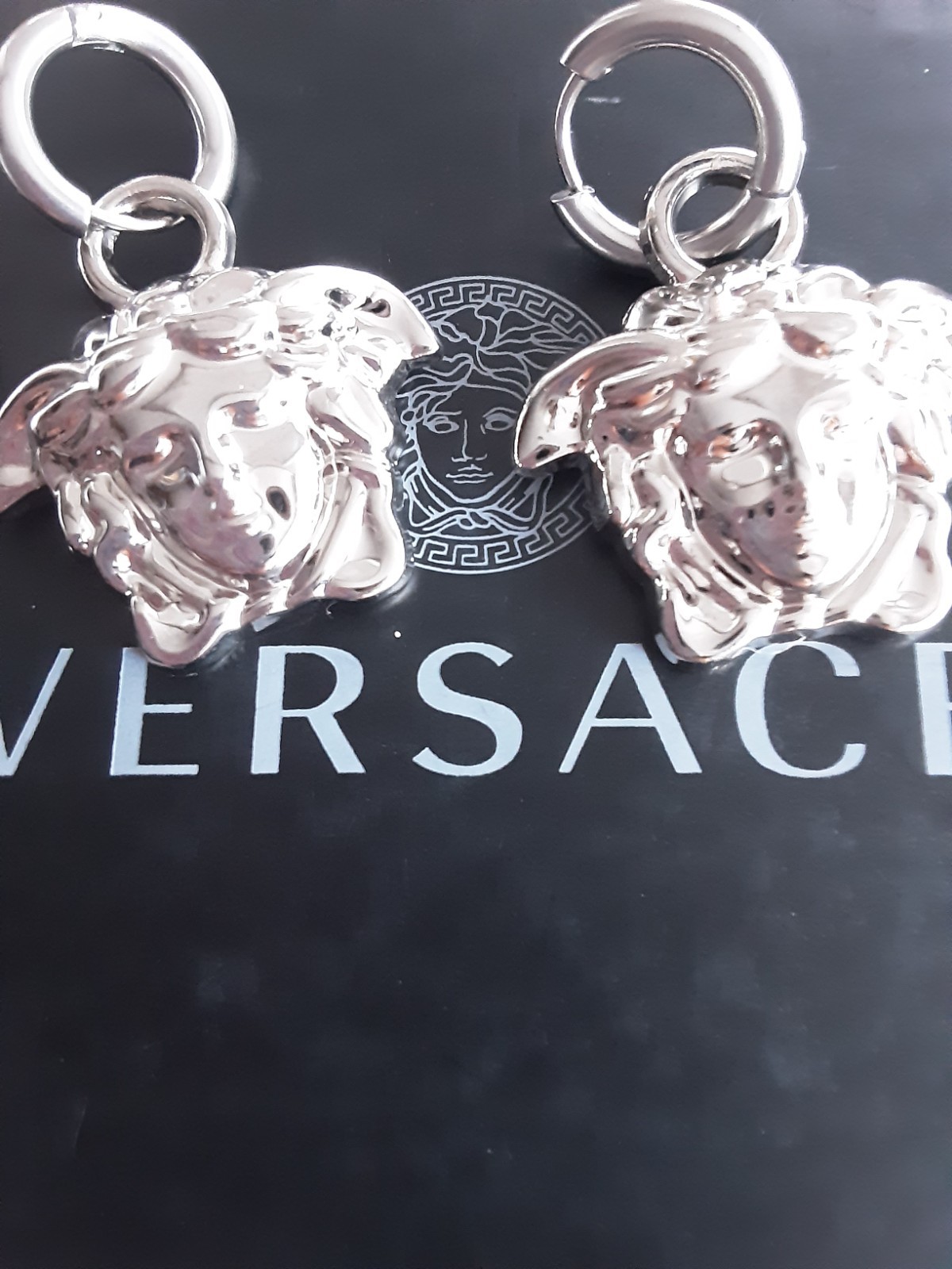 100% Versace Earrings box & duster silver