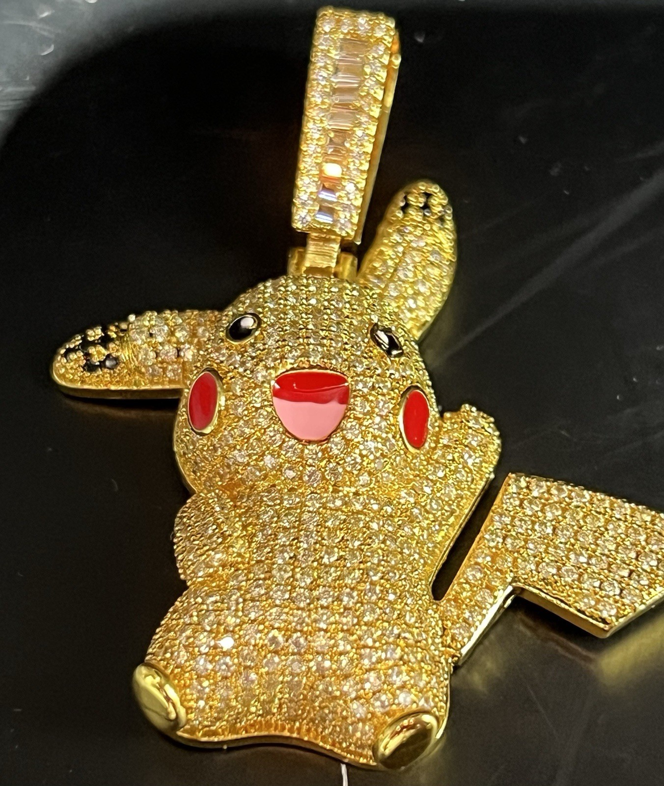 Gold 14k plated over stainless steel with 5A CZ iced out Pikachu Pendant