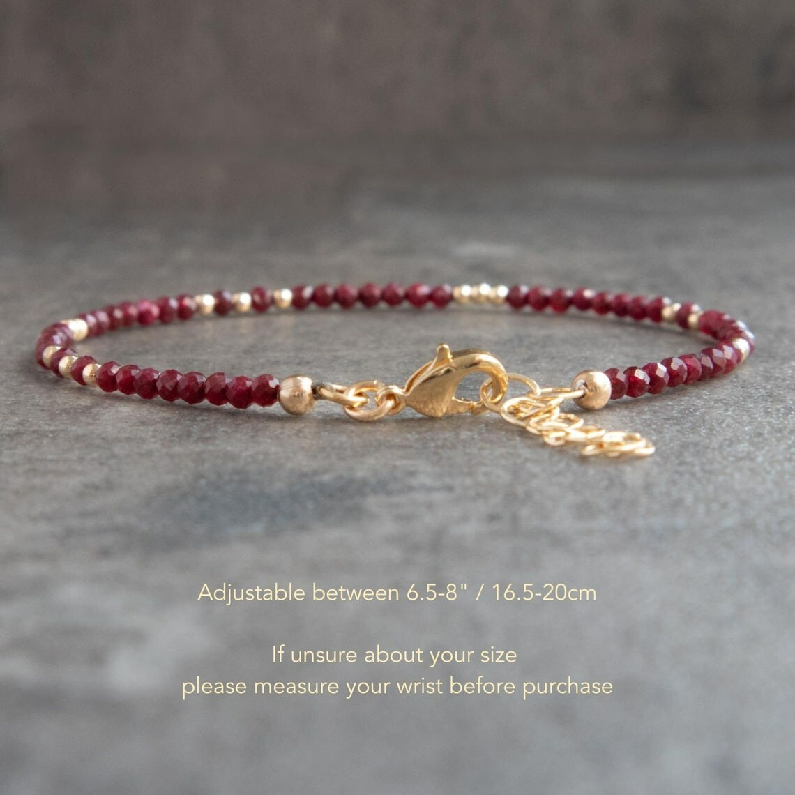 Natural Ruby Stone Dainty Bracelet 2mm Red Crystal Bracelet Minimalist Handmade