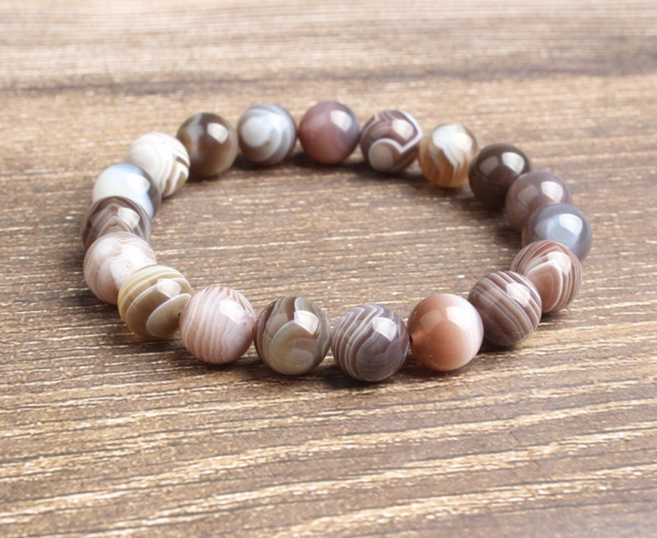 AAA Quality Natural Boswana Agate Round Beaded Bracelet For Men and Women