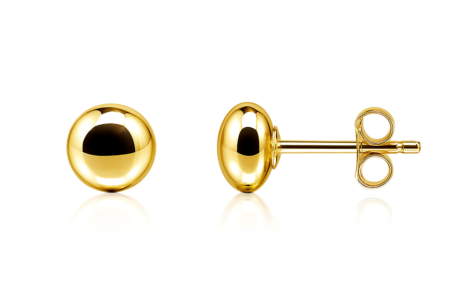 14k Yellow Gold Flat Ball Stud Earrings
