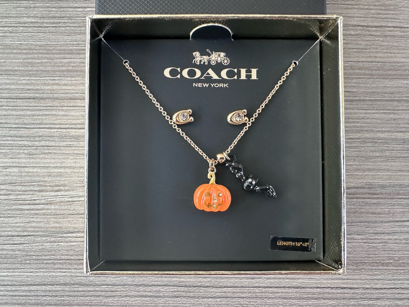 NWT Coach Halloween Jack-o’-lantern Pumpkin & Bat Earrings & Necklace Set CZ006