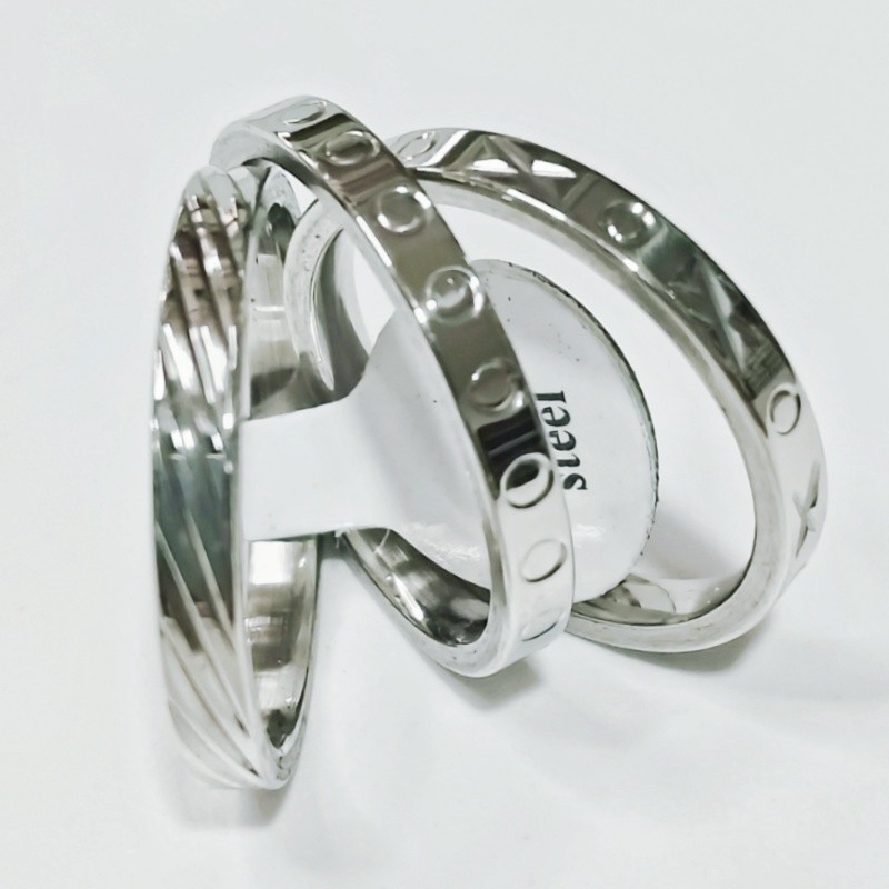 35Sets 105Pcs 3 in 1 Stackable Stainless Steel Rings Mixed Styles Unisex Jewelry
