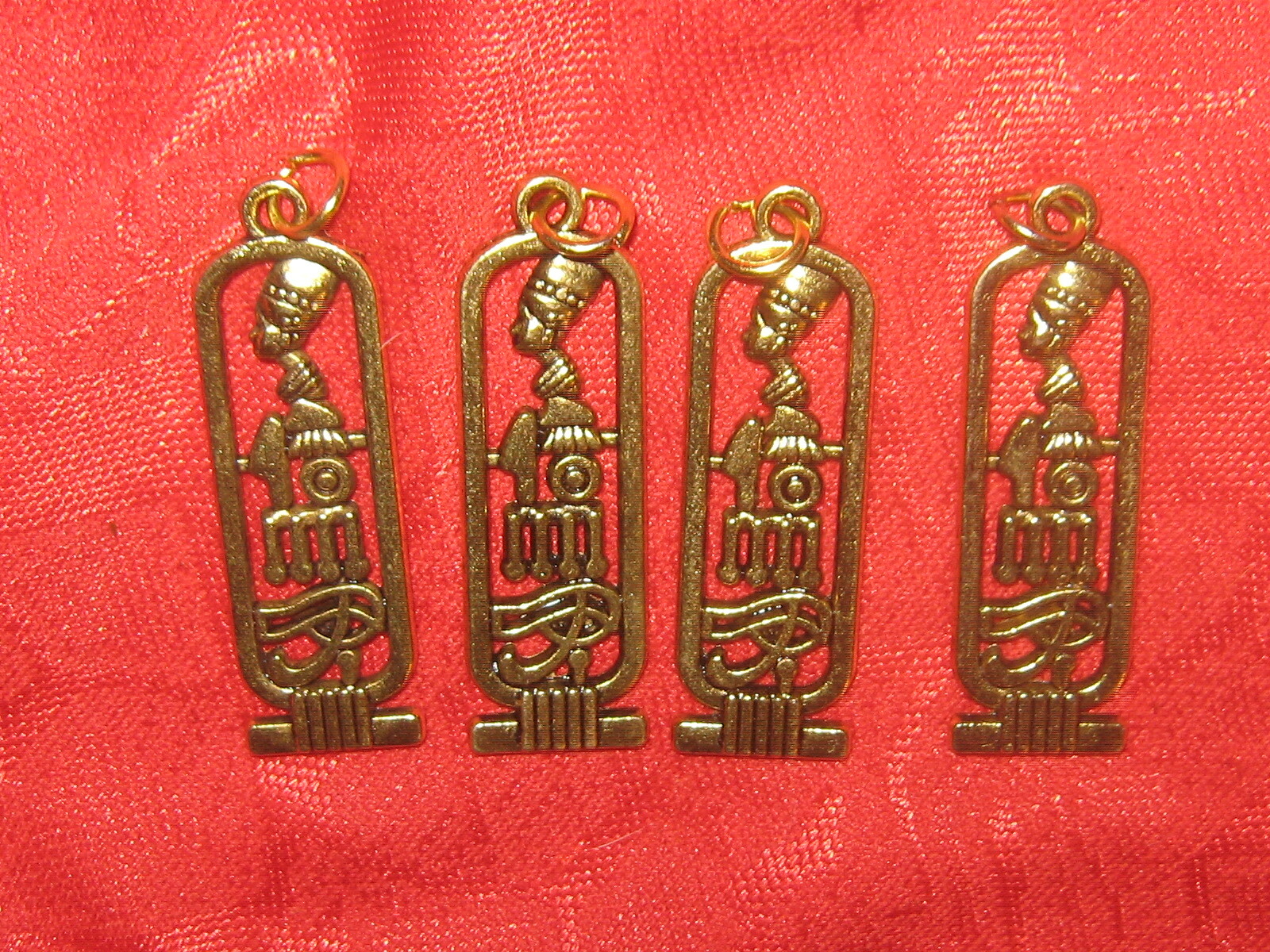 Wholesale Lot Of 4 Queen Nefertiti Eye of Horus Cartouche Gold Egypt Pendants