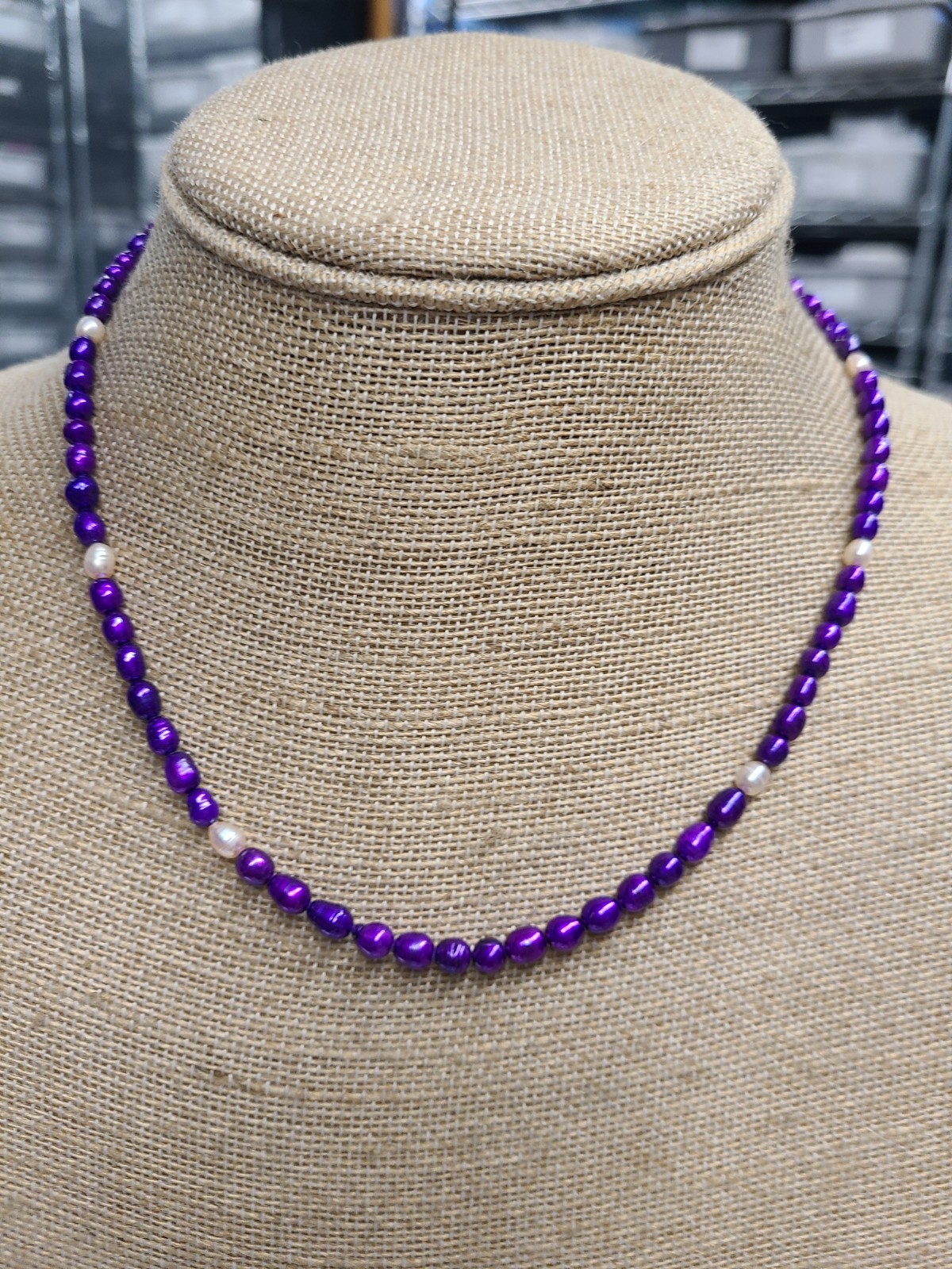 D’Joy Purple Dyed Pearl and Freshwater Pearl Necklace in Rhodium Over Sterling S