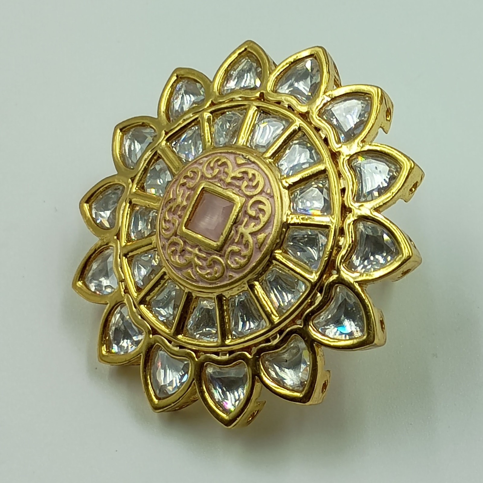 Kundan Polki CZ Ring 22k Gold Plated Adjustable Band Traditional Indian Jewelry