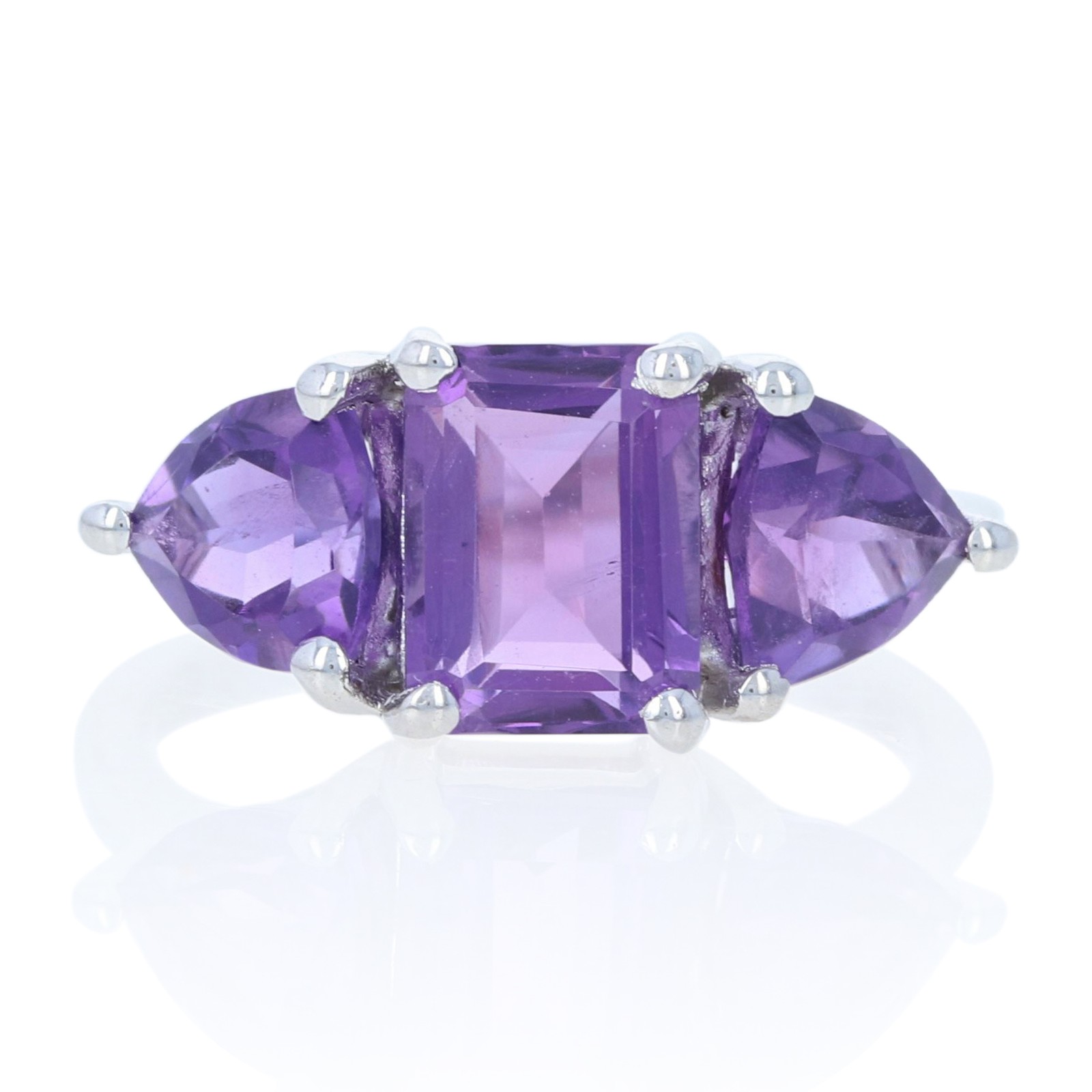 Sterling Silver Amethyst Ring – 925 Emerald & Trillion Cut 2.50ctw
