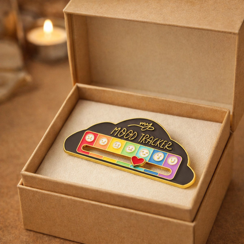 Funny Social Battery Slider Pin 7 Mood Expression Badge Cute Interactive Gift