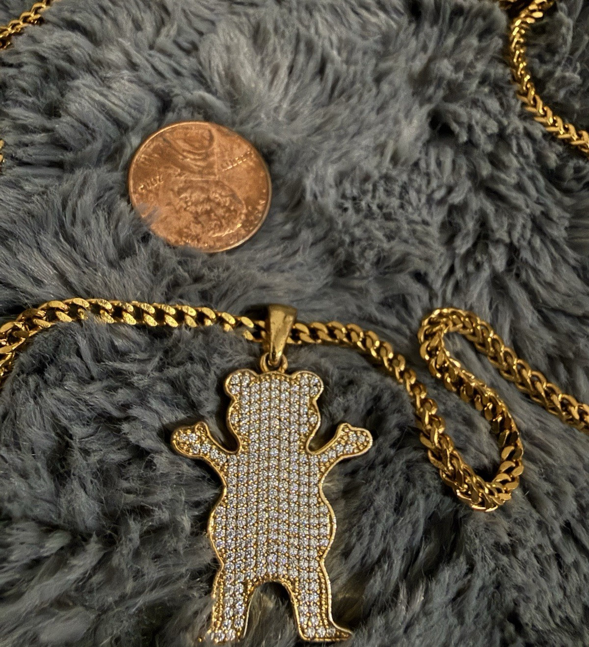 GLD Grizzly Grip Pendant CZ Necklace 18k Yellow Gold Plated Box Chain 26in