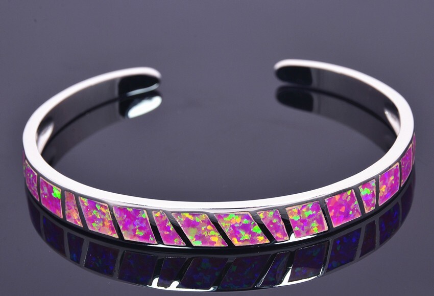 Fashion Fine Purple Fire Opal Bangles 925 Sterling Sliver Jewelry For Women Girl