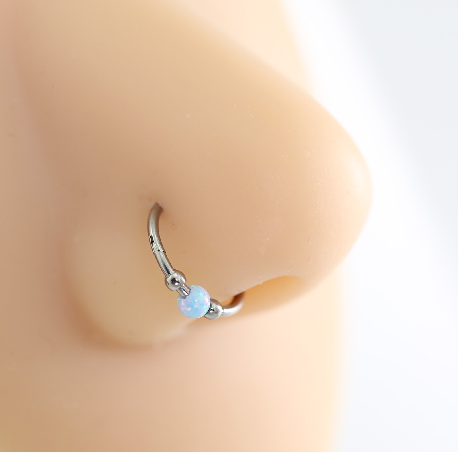 Titanium Opal Segment Clicker Septum Nose Ring Piercing Hoop Hinged Sleeper 18g